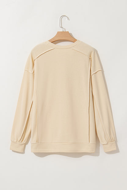 Beige Splicing Ronde Hals Pullover Sweatshirt