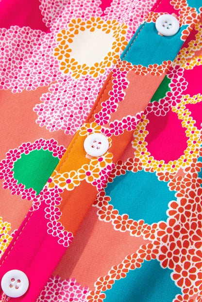 Overhemd met veelkleurige bloemenprint en bubbelmouwen