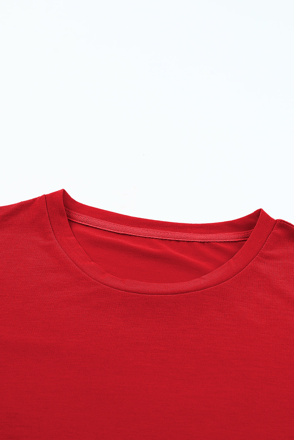 Rood casual effen T-shirt met ronde hals