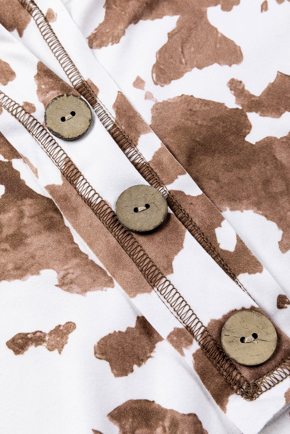 Lichtkaki Henley-blouse met dierenprint en getextureerde patch en lantaarnmouwen