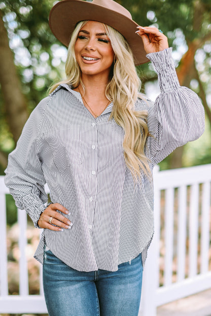 Gesmokt gestreept boyfriend-shirt met manchetten en zak