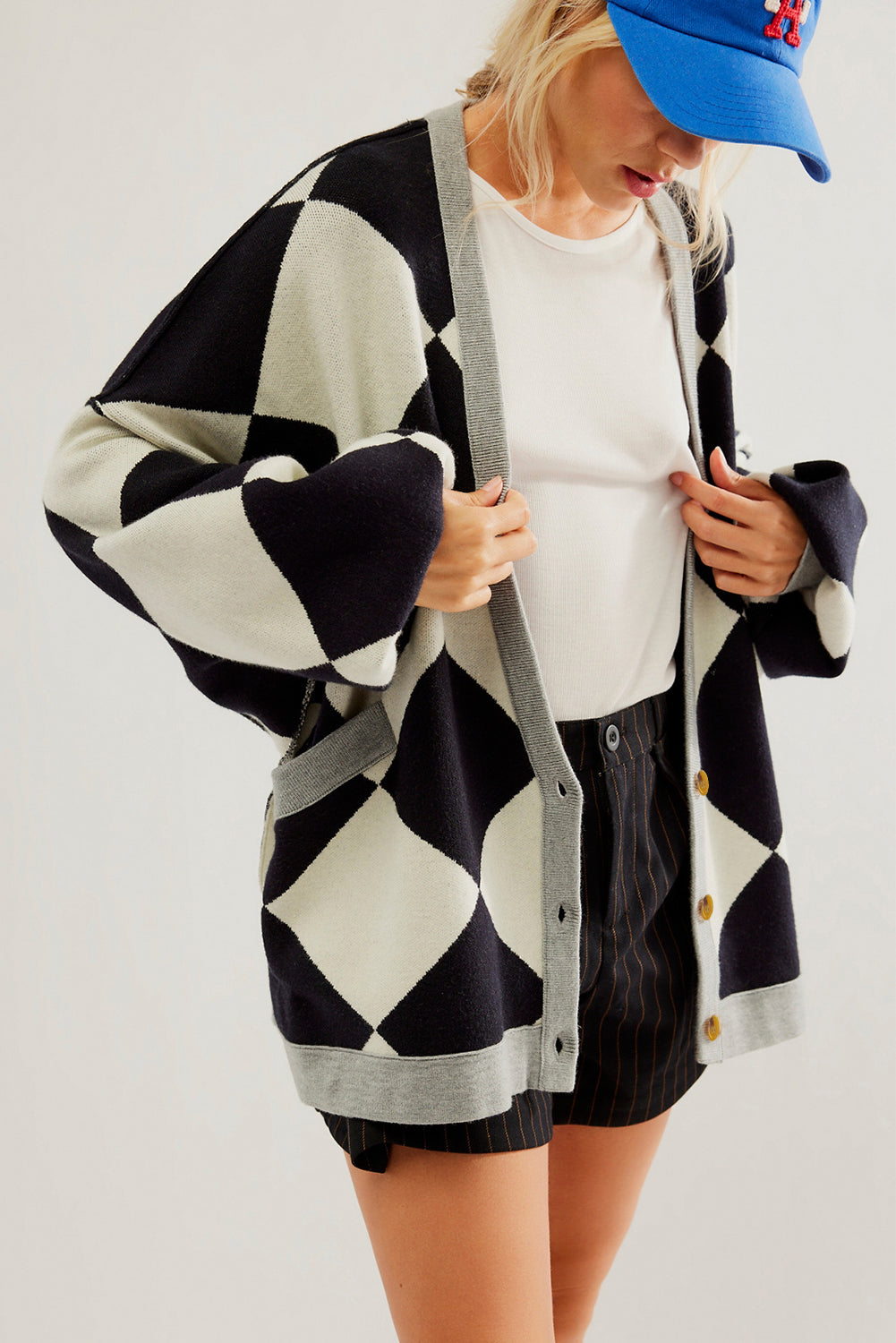 Zwart colorblock los vest met knoop en knoop