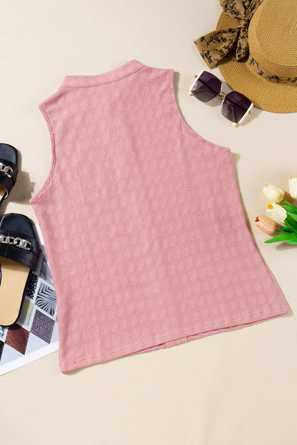 Roze tanktop met splithals en traliestructuur
