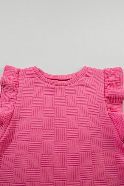 Bonbon Textured Ruffled Sleeve Tee and Drawstring Shorts Set