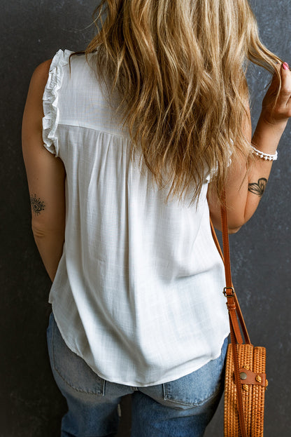 Witte tanktop met splithals en ruches