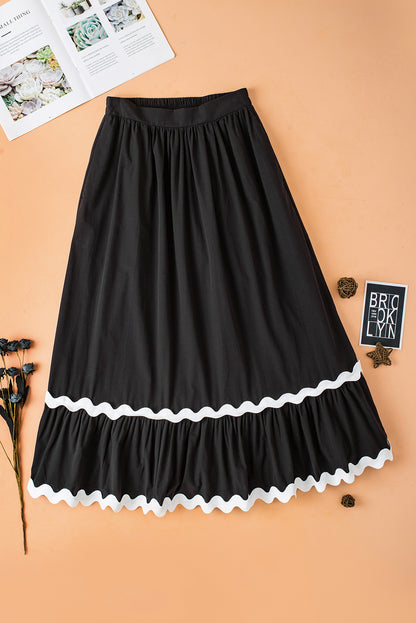 Zwarte Ricrac Trim Colorblock lange rok met hoge taille