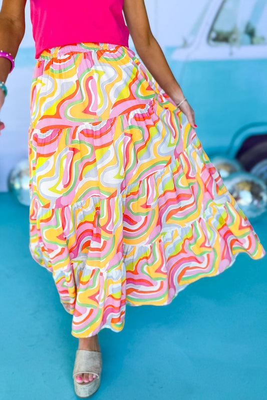 Roze gelaagde maxirok met abstracte print