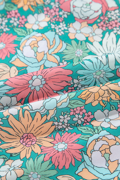 Veelkleurige bloemenblouse met ingekeepte hals en korte mouwen