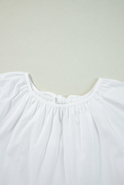 White Bow Knot Cutout Back Loose Fit 3/4 Sleeve Blouse