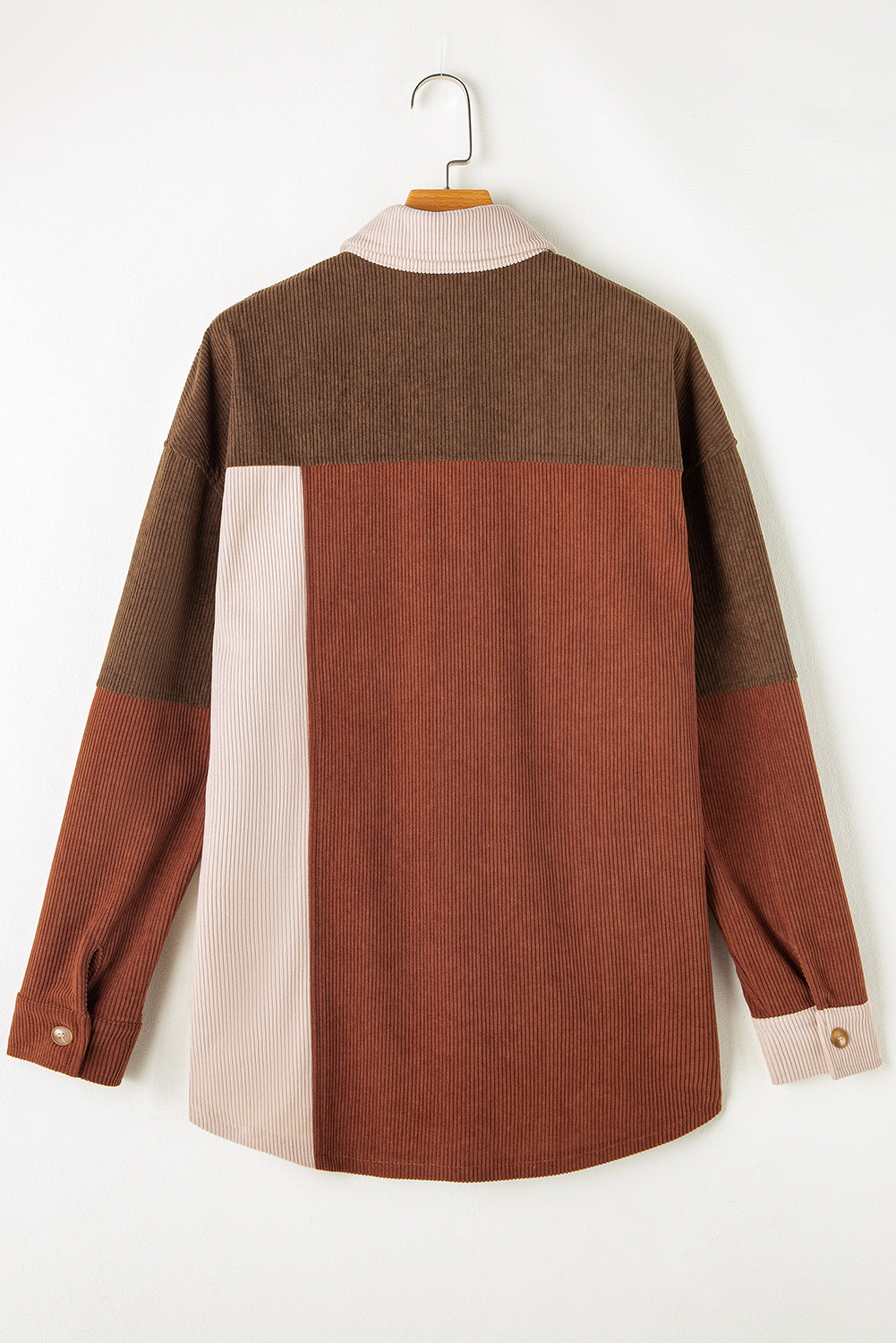 Kaneel Colorblock Corduroy shacket met gebogen zoom en zak