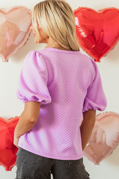 Phalaenopsis vaste textuur o nek puff puff mouw blouse