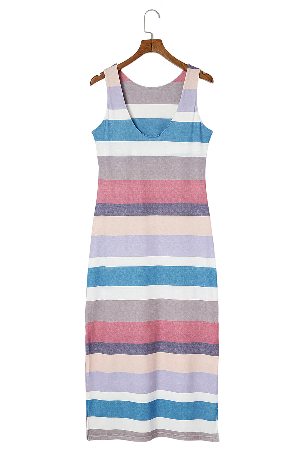 Maxi-tanktopjurk met veelkleurige strepenprint en split