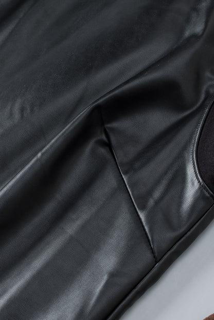 Black Faux Leather Crew Neck Tank Top
