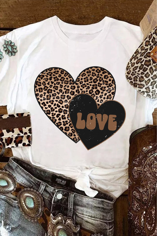 Witte luipaard liefde dubbele hart bedrukte valentijnen grafisch tee