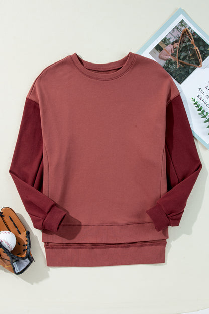 Gold Flame Two Tone Patchwork Drop Shoulder Pullover Sweatshirt