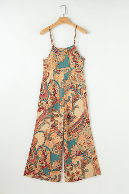 Rode paisley bedrukte spaghetti -riemen elegante wide been jumpsuit