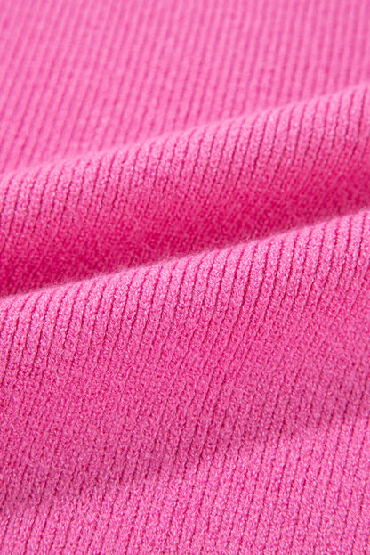 Roze geribbelde gebreide trui met contrasterende mouwen