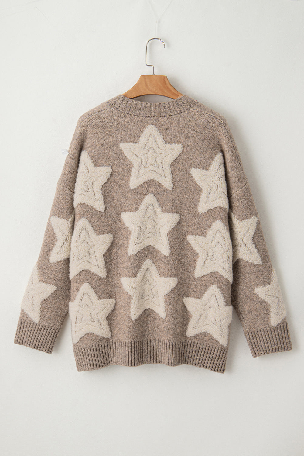 Kaki vest met sherpa-sweater met sterrenpatroon en zakken