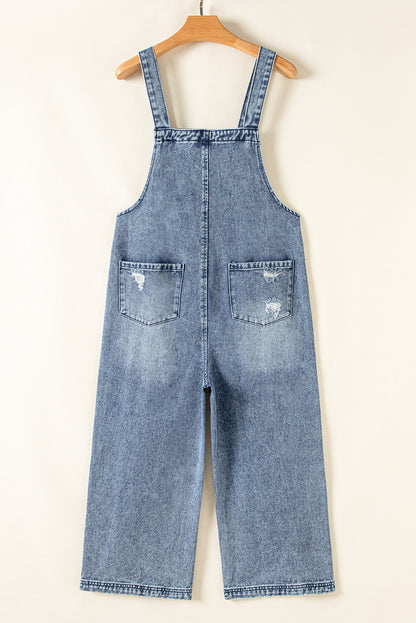 Steenblauwe bedroefde slabbetje zak wijd been denim in het algemeen