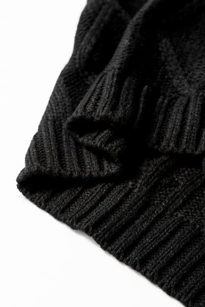Zwarte kabel gebreide kleurblok satijn bowknot short mouw trui