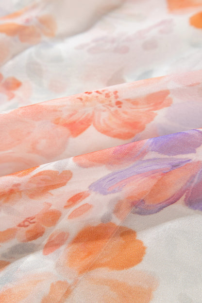 Wit los overhemd met kraag en ballonmouwen met bloemenprint