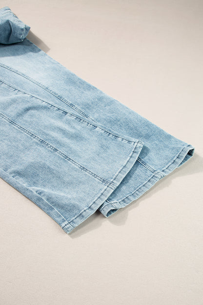 Dusk Blue Acid Wash Extra wijde pijpen, lange jeans met hoge taille