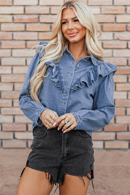 Dusk Blue Denim gegolfde casual top