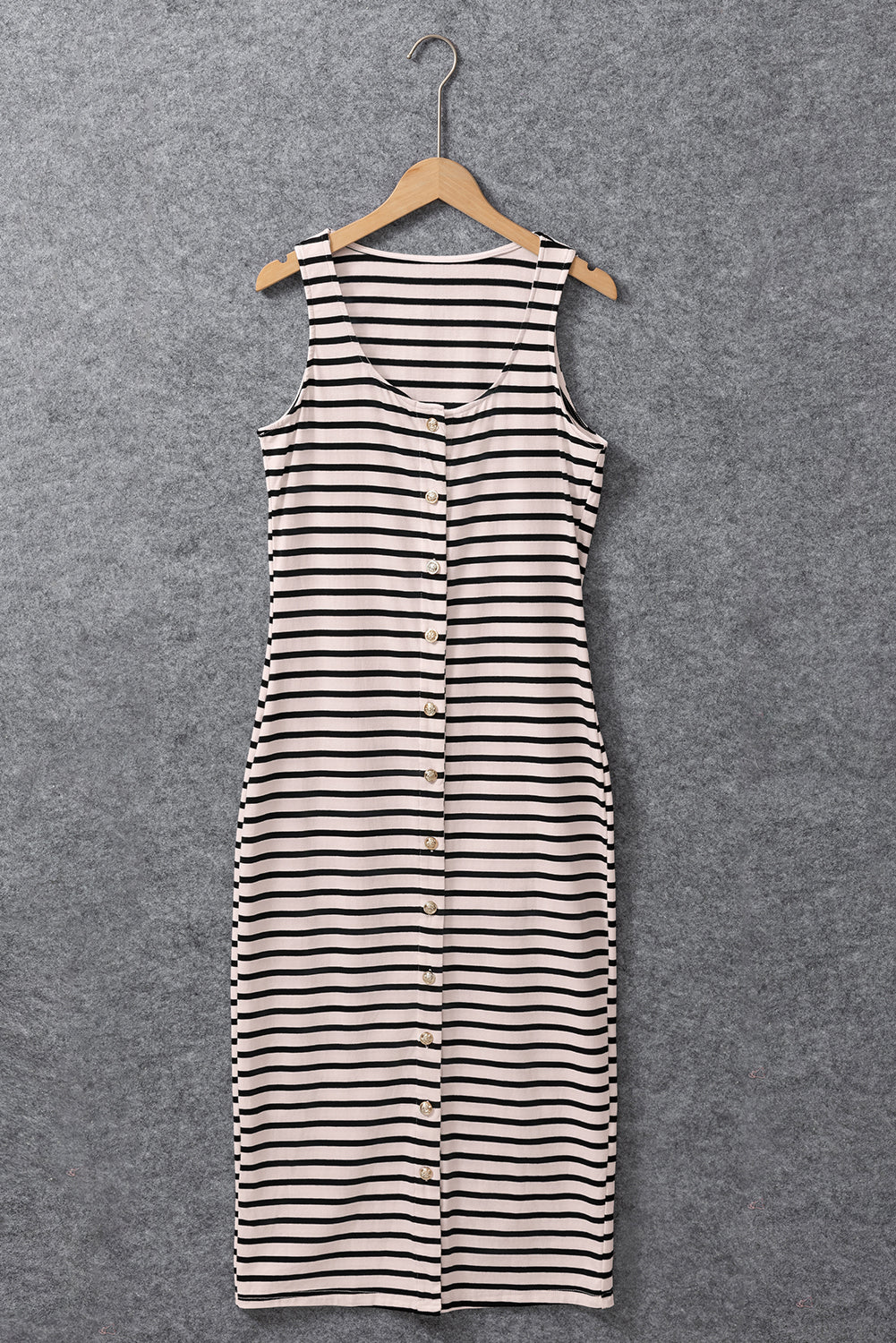 Wit gestreepte mouwloze maxi-jurk met knoopsluiting