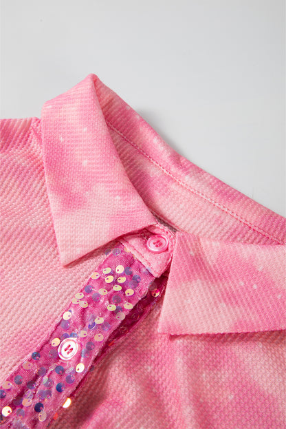Abrikoosroze minerale wassing met pailletten en patchwork met klepzak