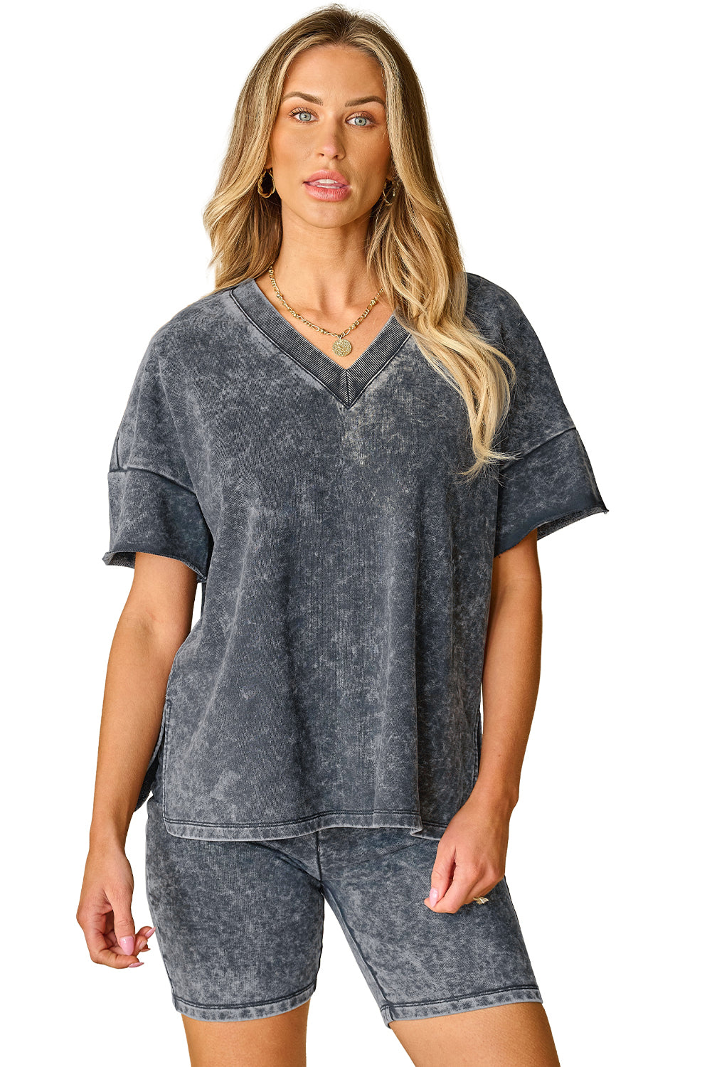Zwart mineraal gewassen oversized t -shirt en shorts set