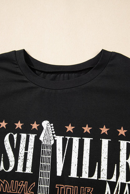 Black Nashville Guitar Print Crew Neck T -shirt mini -jurk