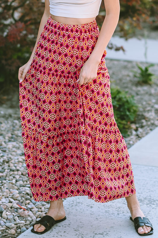 Rose Vintage Boho bloemenprint gelaagde maxirok