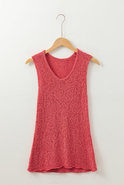 Flamingo textureerde gebreide nek slank fit trui vest