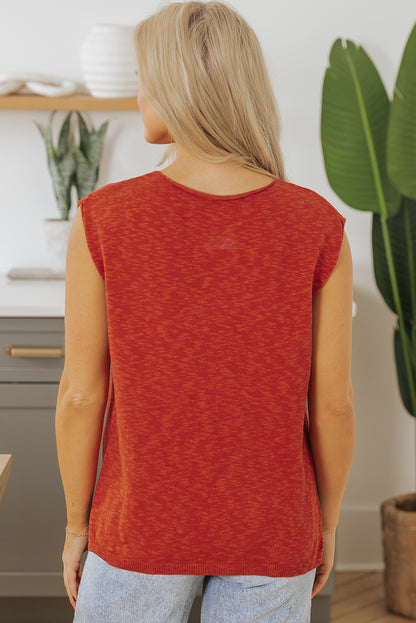 Oranje vaste kleur split v nek korte mouw trui