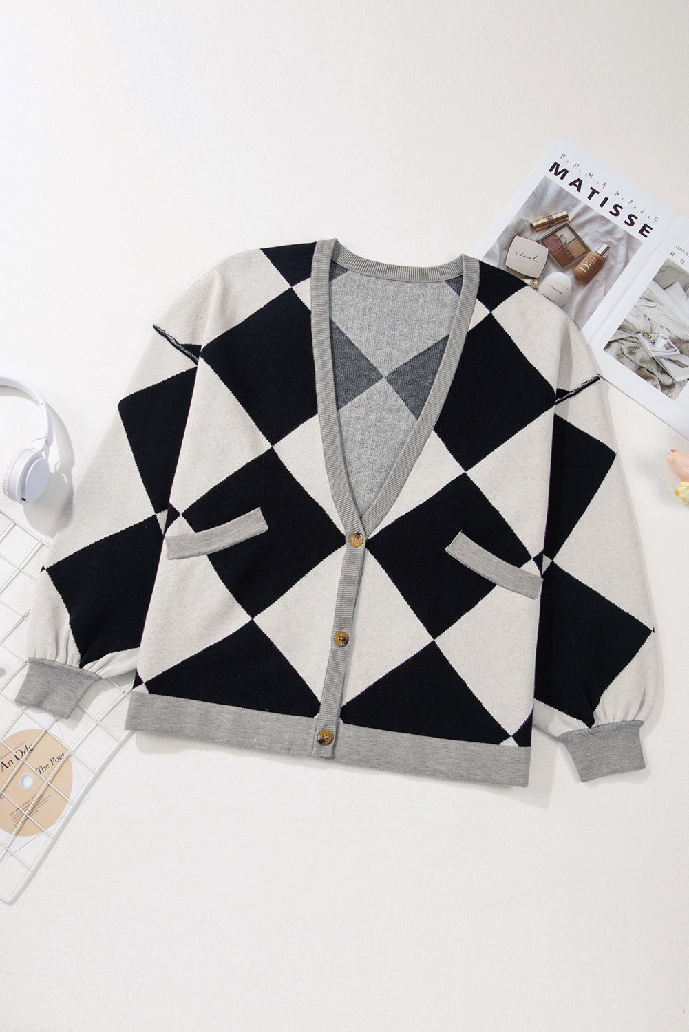 Zwart colorblock los vest met knoop en knoop