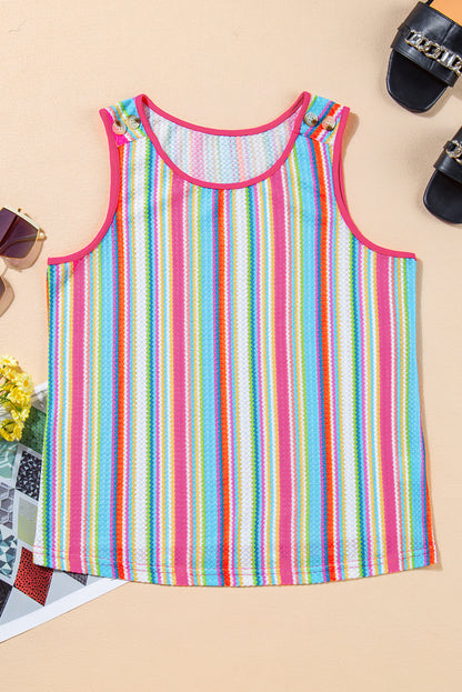 Tanktop met roze streep regenboog oogje gebreide knoopdecor
