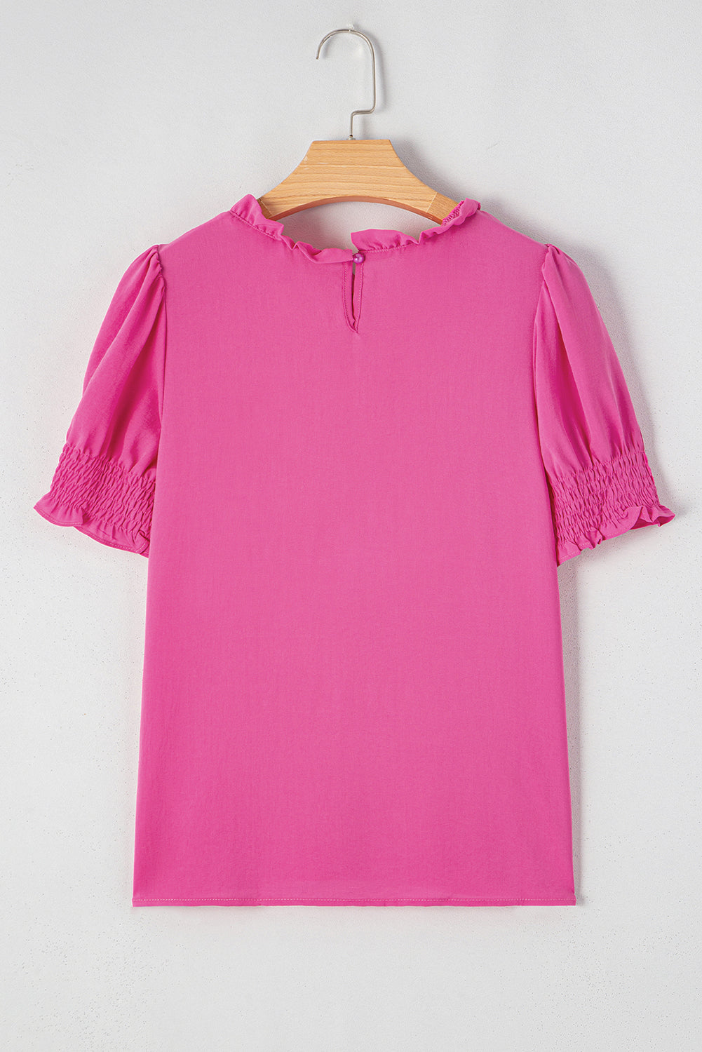 Rose effen kleur gesmokte blouse met pofmouwen