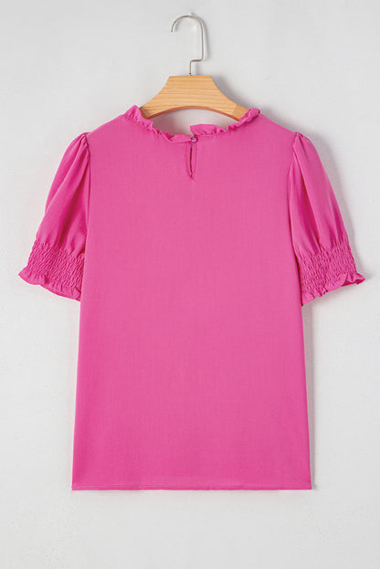 Rose effen kleur gesmokte blouse met pofmouwen
