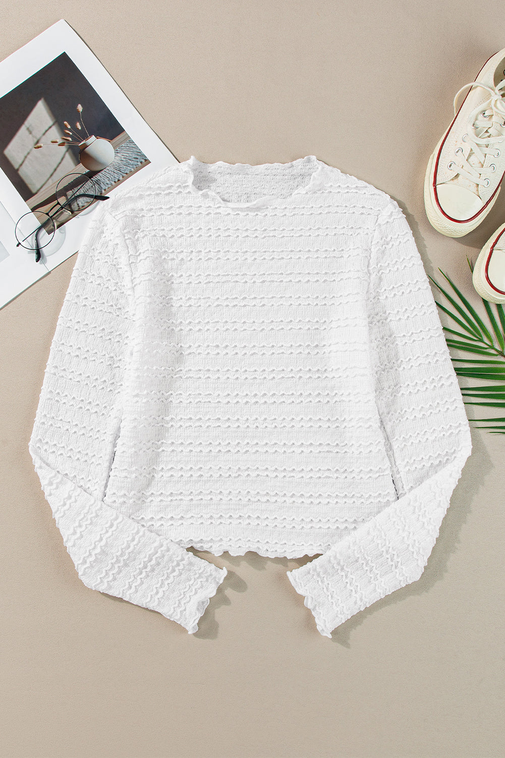 Witte gebreide jacquard slim-fit top