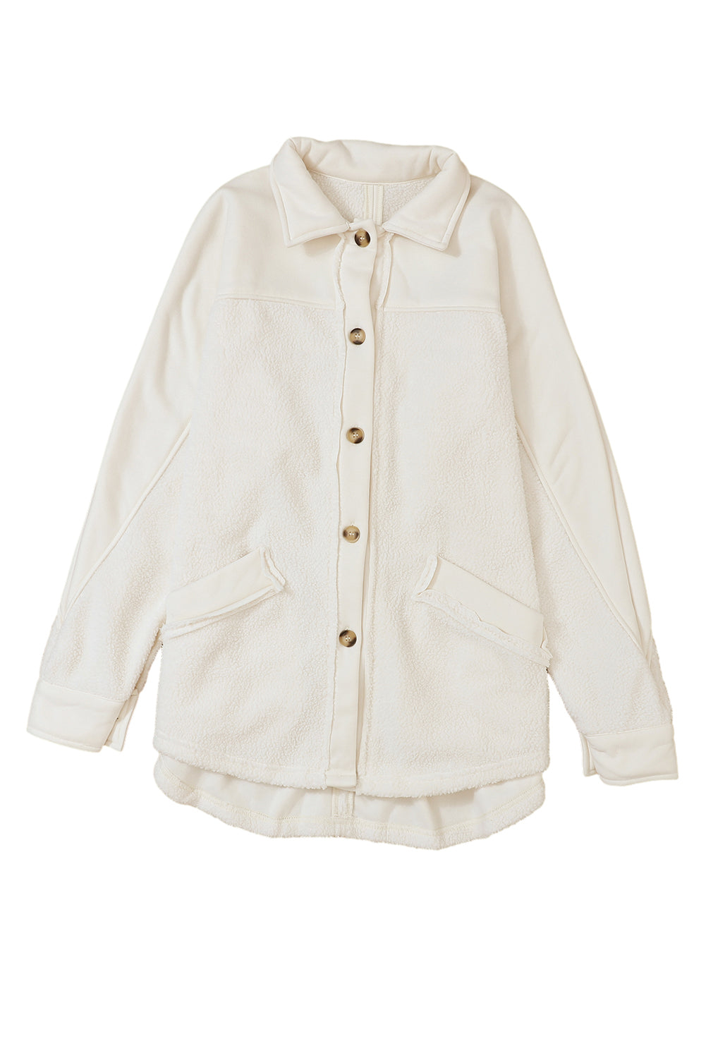 Beige gestikte zak met knoopsluiting en onafgewerkte zoom