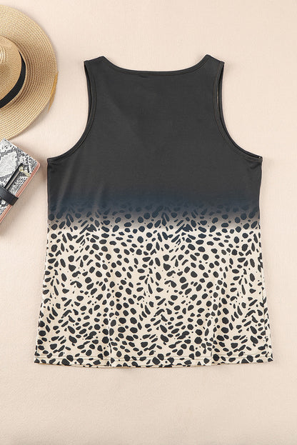 Zwarte tanktop met luipaardmotief en splithals