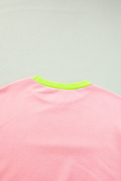 Roze sweatshirt met colorblock-bubbelmouwen