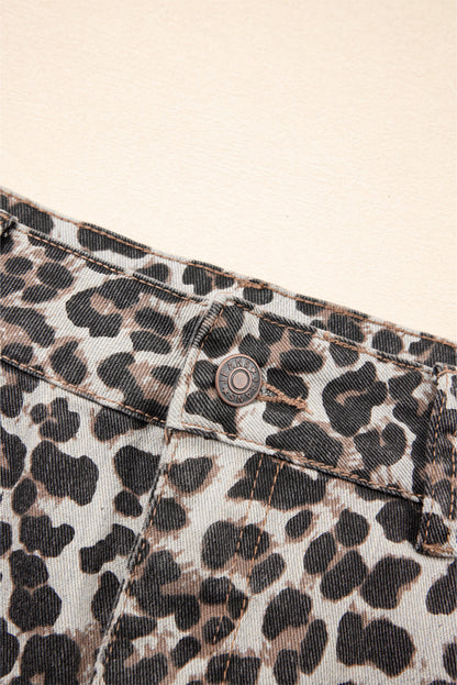 Kaki luipaard denim mini rok