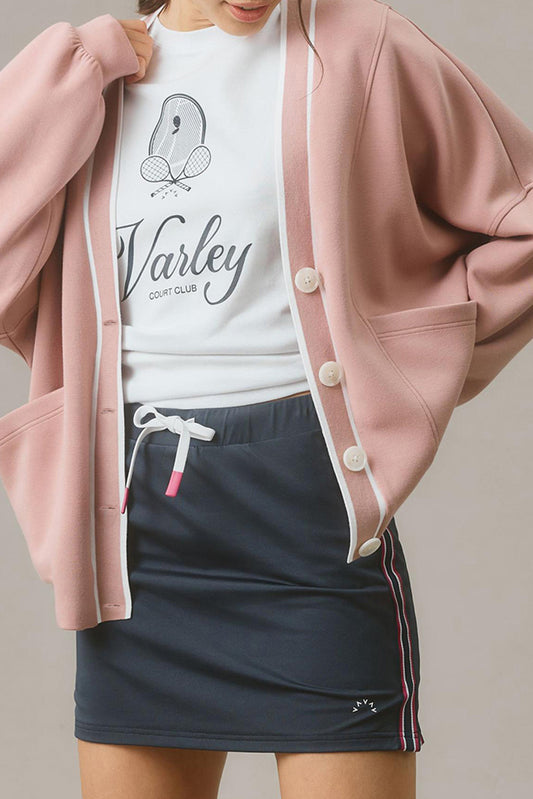Roze streep contrast trim V nek knooptjes voor zak gebreide vest