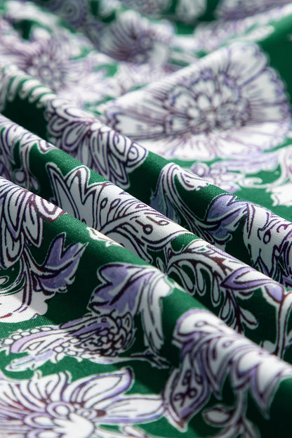 Groene bloemenprint piping sierborrel bubbel mouw vierkante nek jurk
