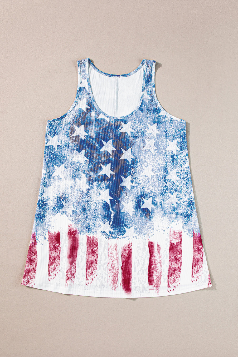 Blauwe vintage gewassen tanktop met vlagprint