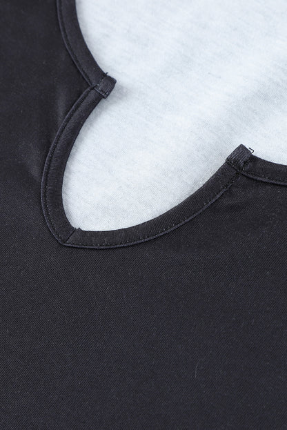 Zwarte tanktop met luipaardmotief en splithals