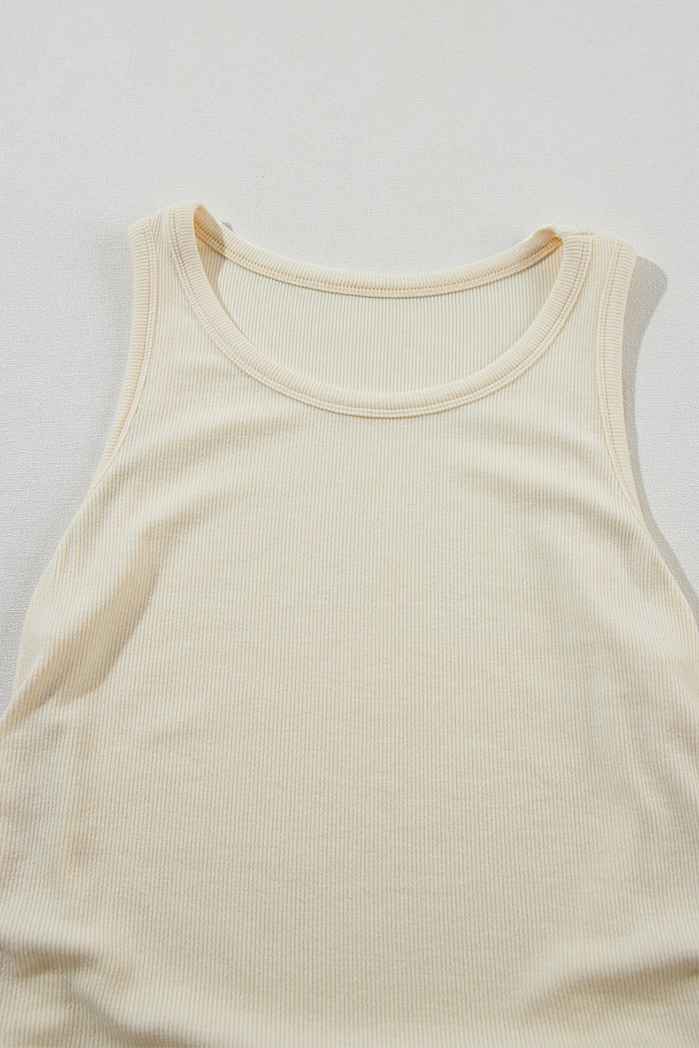 Abrikoos effen slanke tanktop met ruches aan de zijkant