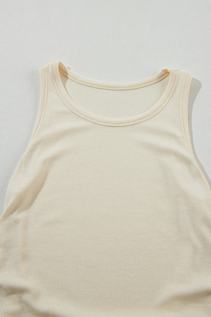 Abrikoos effen slanke tanktop met ruches aan de zijkant