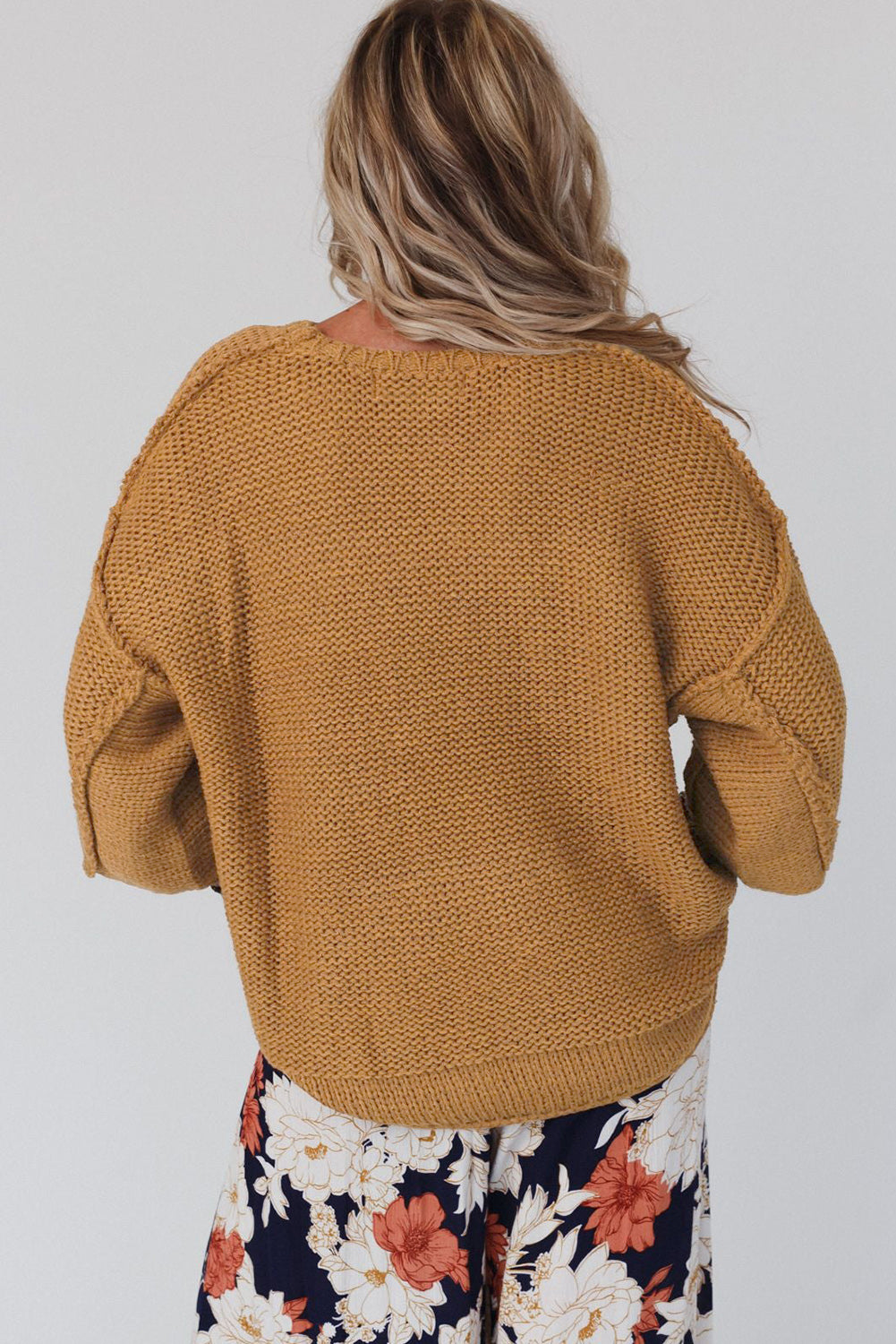 Bruine slouchy getextureerde gebreide losse trui